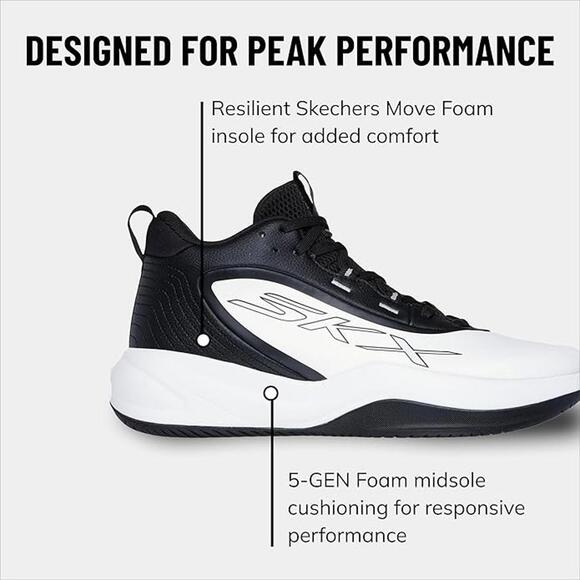 Skechers Men's Size 11.5 Basketball SKX League Sneaker, White/Black, 253010 - Picture 5 of 6